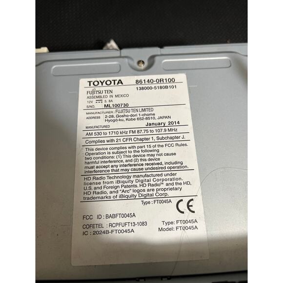 2013-18 Toyota Rav4 AM FM CD Player Radio Receiver Model: FT0045A AS IS - Picture 5 of 9